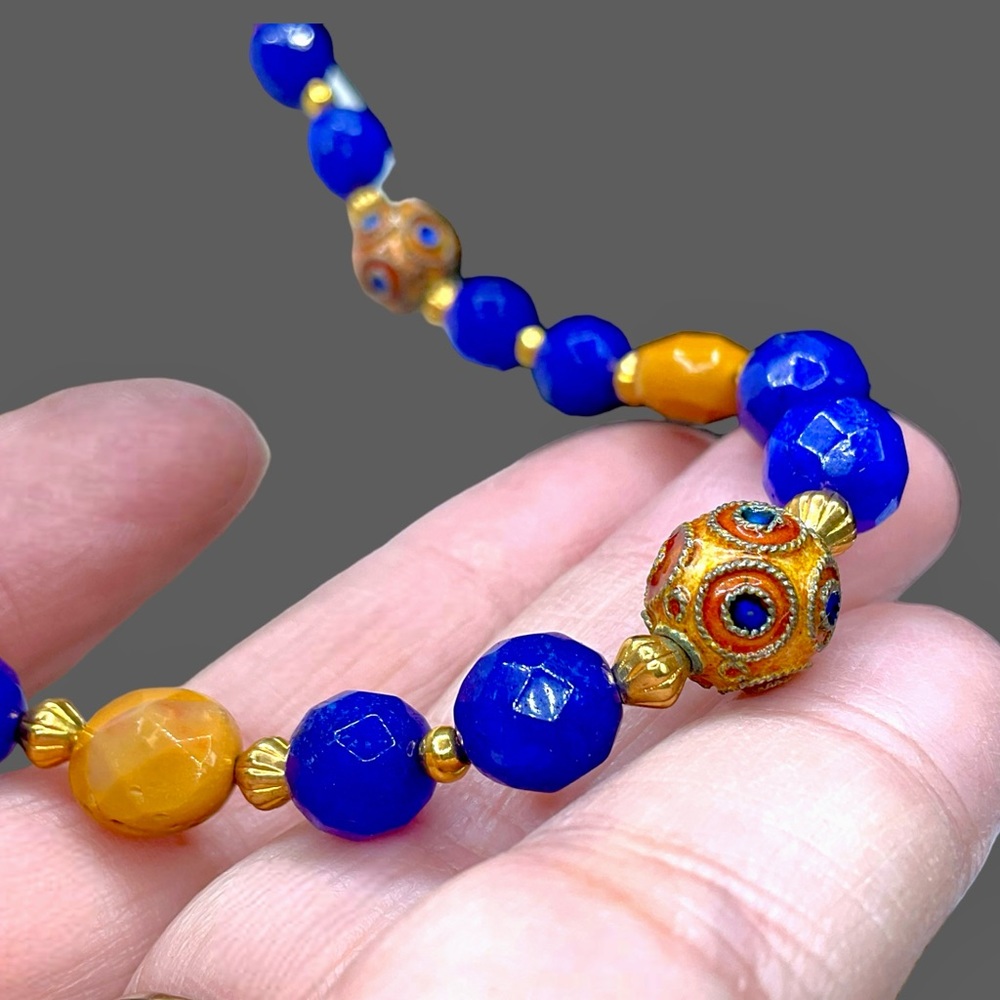 🌺Vintage Gold Vermeil & Cloisonné Necklace